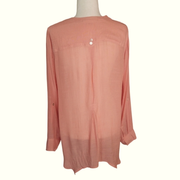 Asymmetrical Pink Long Sleeve Blouse with Mandarin Collar - Picture 5 of 8
